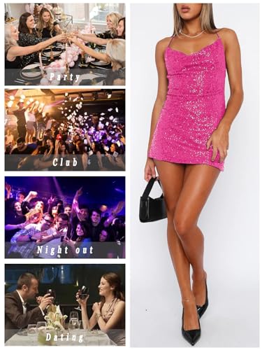 Image of MIYIEONZ Women's Sequin Sparkly Glitter Dress Sexy Sleeveless Backless Spaghetti Strap Party Club Bodycon Mini Dress