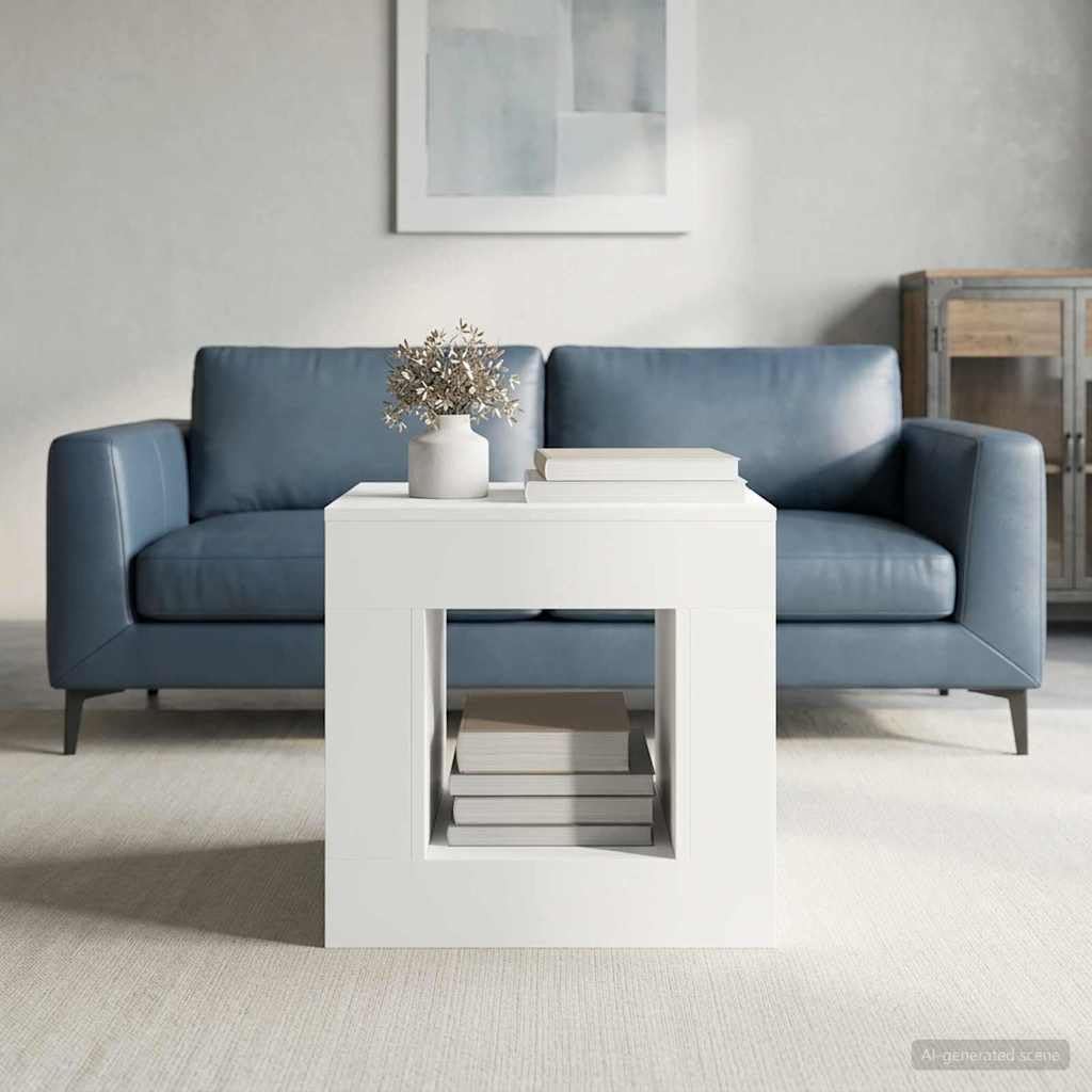 Table basse blanche en bois 51,5cm avec étagère et rangement de salon