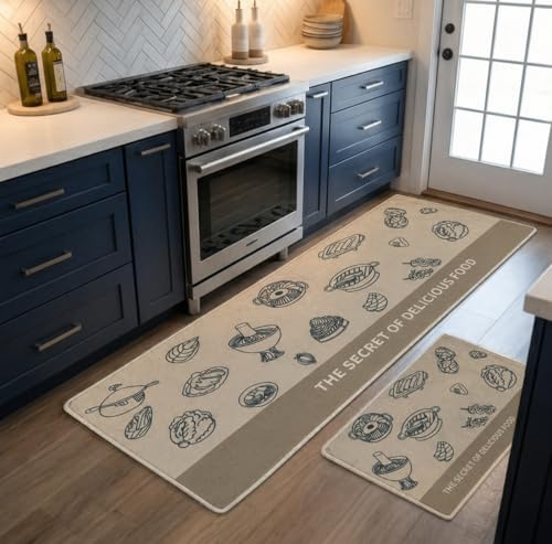 Image of HomeCloud Kitchen Rectangular Mat: Premium Anti-Slip, Soft, Washable, Designer Printed Mat for Floors, Kitchens, and Rooms - (6mm Thick, 41x122 cm and 41x61cm) (Delicious Food Beige)