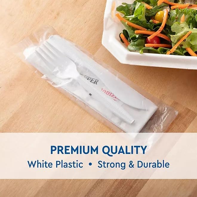 Durable White Plastic Cutlery Packets (200 ct.) Picnics, Catered Events, Food Service