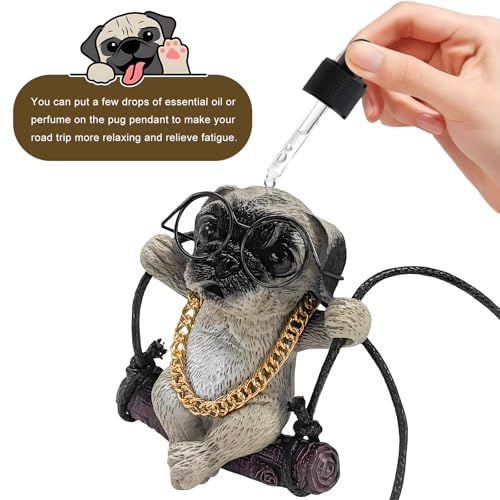 Rdxcv Swinging Pug Car Hanging Ornament, Cute Resin Pug Dog Rear View Mirror Pendant Swing Decor with Glasses, Universal Auto Funny Swinging Dog Hanging Decoration for Men Women - Thumbnail 5