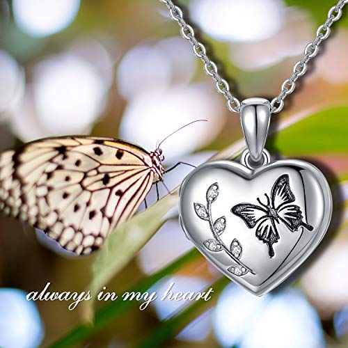 Aoboco Always In My Heart Locket Necklace That Holds Pictures Photo In 925 Sterling Silver Butterfly Photo Picture Locket Necklace For Women, Crystals From Austria #TOP4