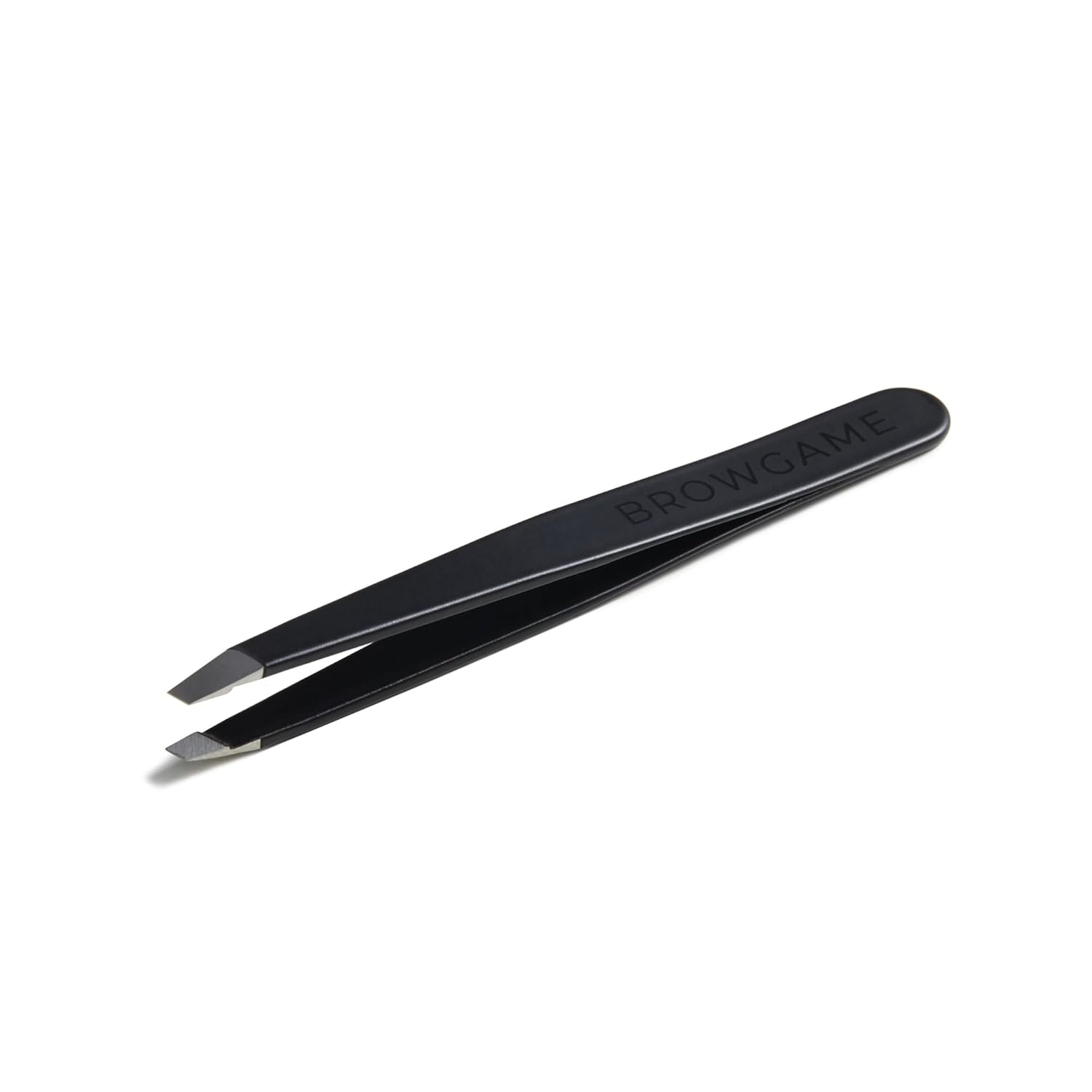Browgame Signature Slanted Tweezer - Expertly Designed Brow Grooming Tool - Easy Grip Handle For Precise Hair Removal - Extra Sharp Plucking Tool For Easy, Painless Hair Removal - Blackout - 1 Pc