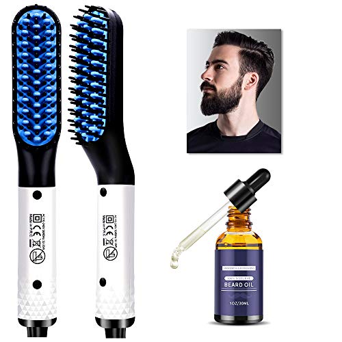 Beard Straightener, Multifunctional Hair Styler Electric Hot Comb with Beard Oil, Beard Straightening