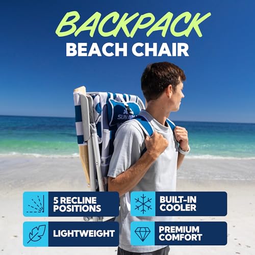 Image of SUN NINJA Portable Folding Beach Chair for Adults, 5 Recline Positions