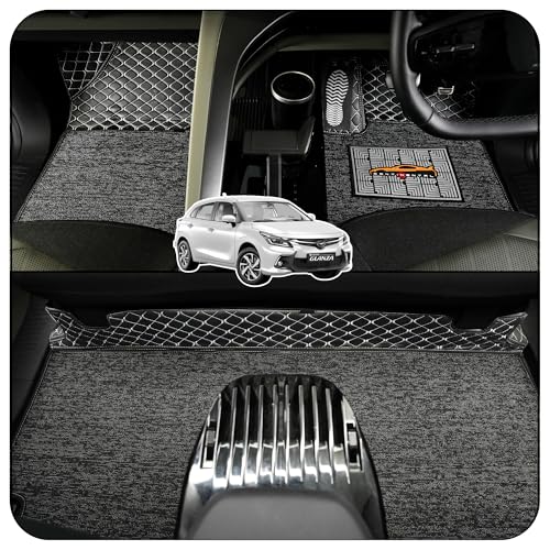 Image of CONTINENTAL [Butterfly 7D Glanza Car Mats] Luxury 7D Car Floor Mats for Glanza (2023-2026) || Scratchproof & Waterproof 7D Car Mats || Color - Black & Silver