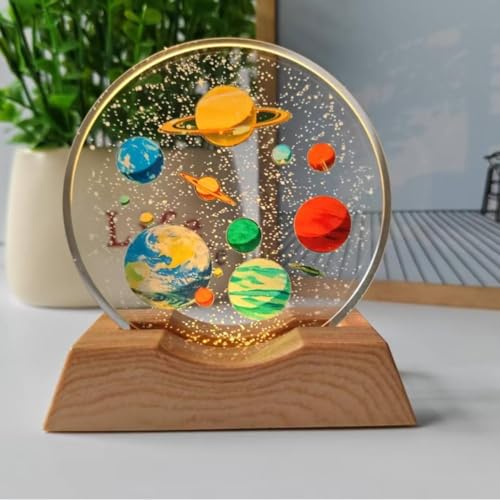 Image of 3D Acrylic LED Night Light - Warm White & Colorful Planet Design with Durable Plastic Base, Decorative Table Lamp for Bedroom, Living Room, Kids Room, Study & Home Decor Gifting