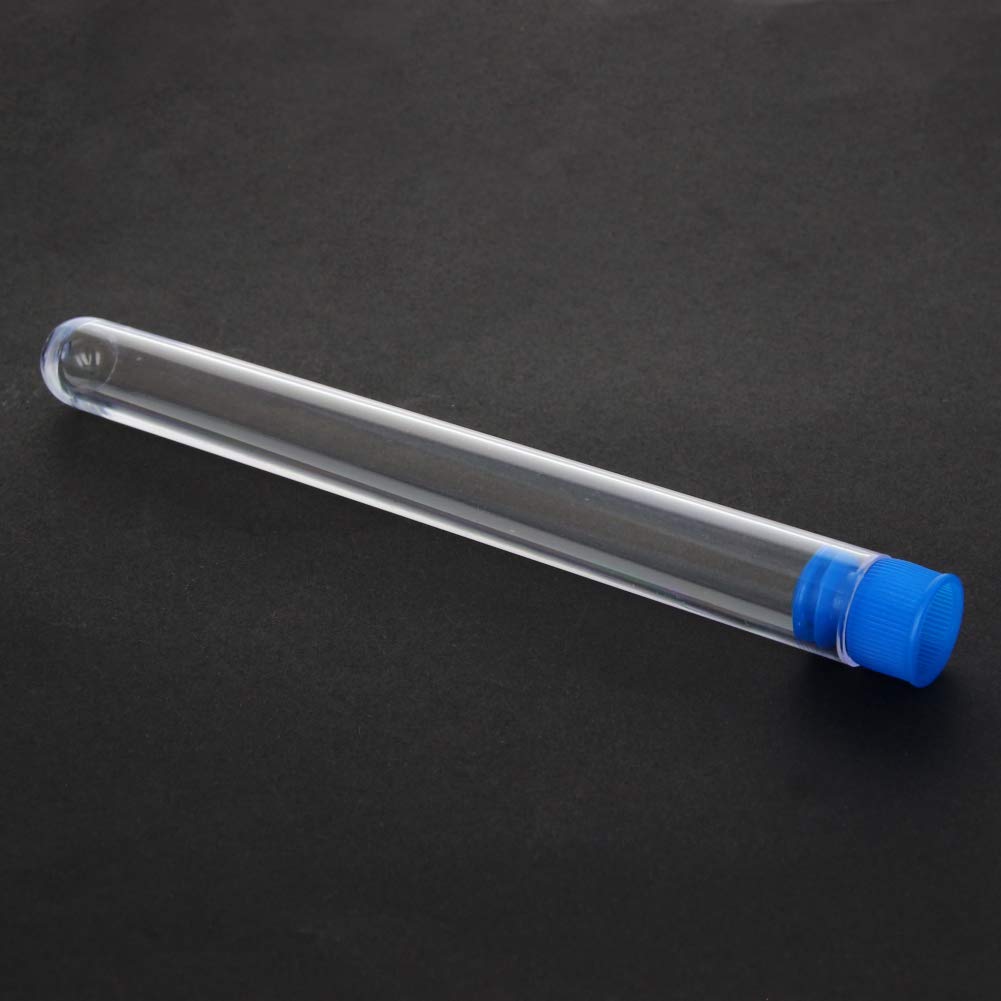Othmro Plastikowa probówka 16 mm x 150 mm, przezroczyste, zaokrąglone dno z niebieską nasadką, 200 szt