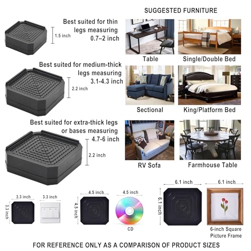 Image of EclatBain Adjustable Bed Risers 3.6&5.3 Inch, 4000 lbs, 4 Large Pack Black