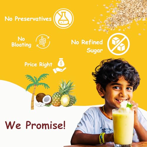 Image of Crevea Pinacolada Breakfast Smoothie Powder - Natural Fruit Powders, Oats, Flax Seed, Coconut | No Preservatives, No Refined Sugar - Delicious & Healthy Shake - Ready to make Smoothie Mix (7 serves)