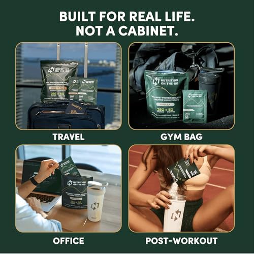 2-in-1 Whey Protein Isolate + Creatine Travel Packets, Variety, 60 Pack — 사진 4