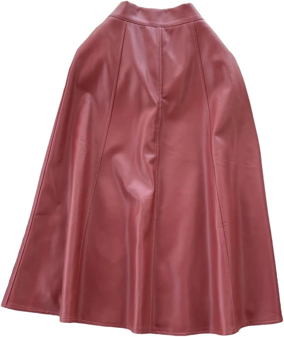 Suwequest Fashion PU Skirt Zip Pleated Solid Winter Women A Line Skirt