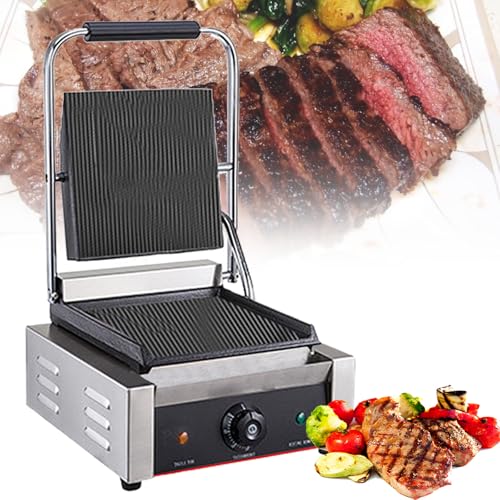 KLYDBMYT Parrilla Comercial para filetes de 1800 W/3600 W, máquina eléctrica para Hacer sándwiches y paninis, Parrilla de Prensa Simple o Doble, para Hamburguesas, filetes y Tocino, 811 A, 110 V