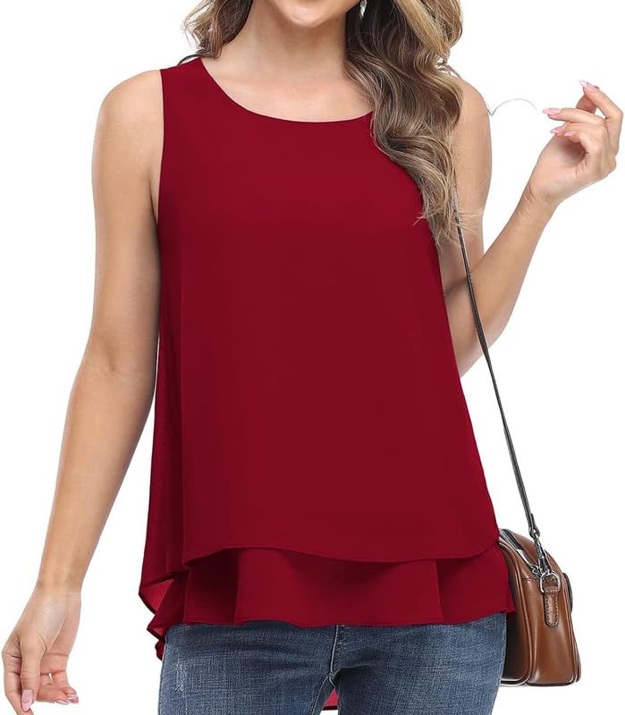 Haibang Camiseta sin Mangas Mujer Verano Camisetas Tirantes Cuello Redondo Camisola de Gasa Elegantes Holgado Blusas Top Ligero Transpirable Tank Tops Casual Color Sólido Básica T-Shirts Moda Camisa