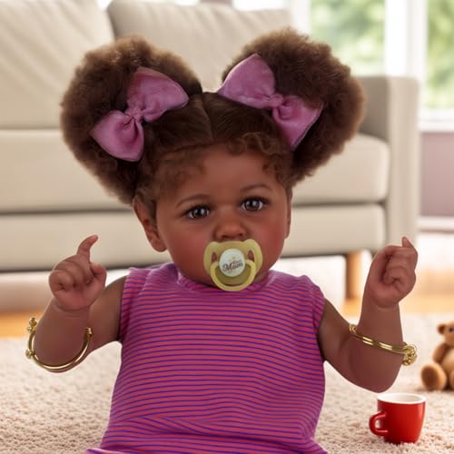 Muñeca Reborn Black Baby 22 Pulgadas con Accesorios miniatura 3