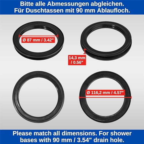 Duschablauf Profildichtung, 2 Stück, 116 x 15 mm, kompatibel mit Viega Tempoplex ab 2001 bis heute, passend für 6961.95, 632 663, Dichtring für Duschtasse, Duschwanne Siphon Reparatur Dichtung Dusche