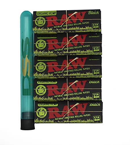 Raw black organic 1 1/4 rolling papers - 5 packs (50 sh…