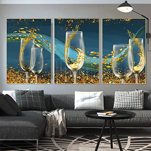 Toile mur art imprime or déco salon trio d'affiches modernes sans cadre 60x80 cm