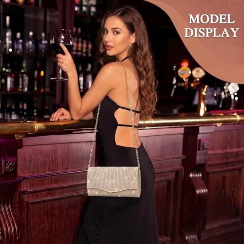 Image of Clutch Purses for Women Evening Bag Formal Dressy | Crossbody Bag with Metal Chain, Stylish Clutch, Pleated Style, Polyester, for Wedding, Prom, Cocktail Party
