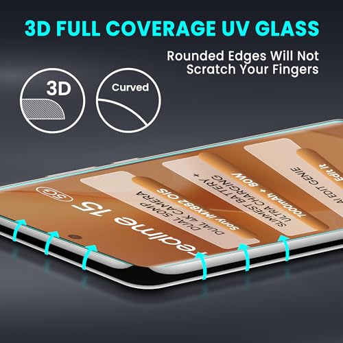 Image of ArmourPro Military Grade UV Tempered Glass Compatible For Realme 15 5G (6.8 Inch) With Easy UV Installation Kit | Edge To Edge Coverage | Crystal Clear, Pack of 2