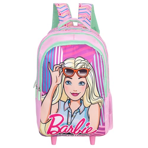 Image of Barbie School Bag 18 Inch Trolley Bag for Girls Large Rolling Backpack with Wheels & Trolley Handle
