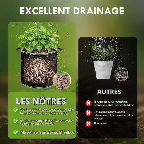 12L Sac de Culture, 5 Pièces Sac de Plantation Non Tissé, Sacs à Plantes – vue 4