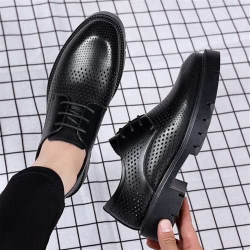 Hollow Oxford Shoes for Men's Lace-up Height Increasing Patent Leather Office Plain Toe Anti-Slip Non Slip Rubber Sole Block Heel Party2