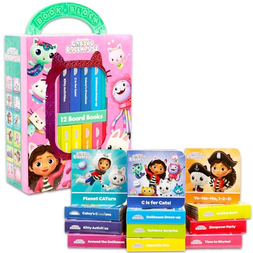 Image of Dreamworks Gabby's Dollhouse Board Books Set Toddlers Babies Bundle - Pack of 12 Chunky My First Library Stackable Blocks Plus Stickers, More | Gabby's Dollhouse Books for Infants