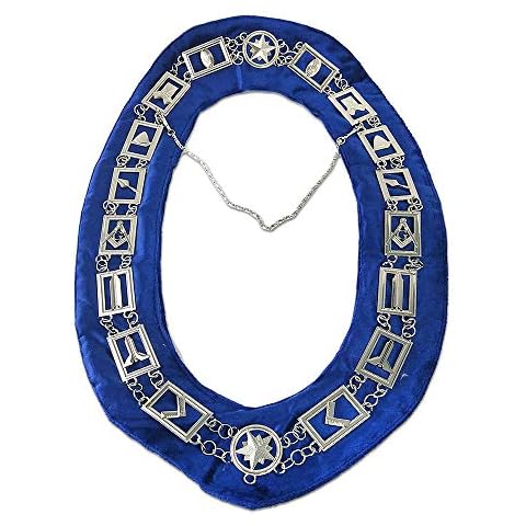 deDecoml Masonic Collar Blue Lodge Working Tools Silver Plated Blue Velvet Backing Cover