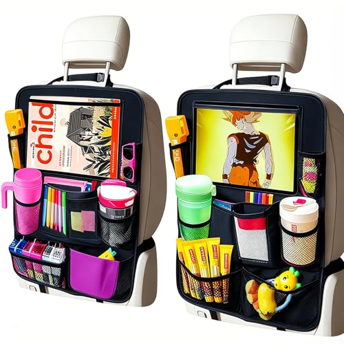 Image of Car Organizer Kick Mats Back Seat Protector, Car Back Seat Organizer with Tablet Holder Pocket for Kids, Travel Accessories with 10 Storage Pockets, 2 Pack