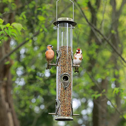 Metal Bird Feeder Tube Hanging Feeders Wild Bird Seed Feeder Heavy Duty Metal 6 Port Bird Feeders with Steel Hanger Weatherproof and Water Resistant Great for Attracting Birds (Greencopper) - Image 5