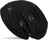 styleBREAKER Beanie Mütze mit Strass Sterne und All Over Strasssteine, Slouch Longbeanie, Damen 04024116, Farbe:Schwarz