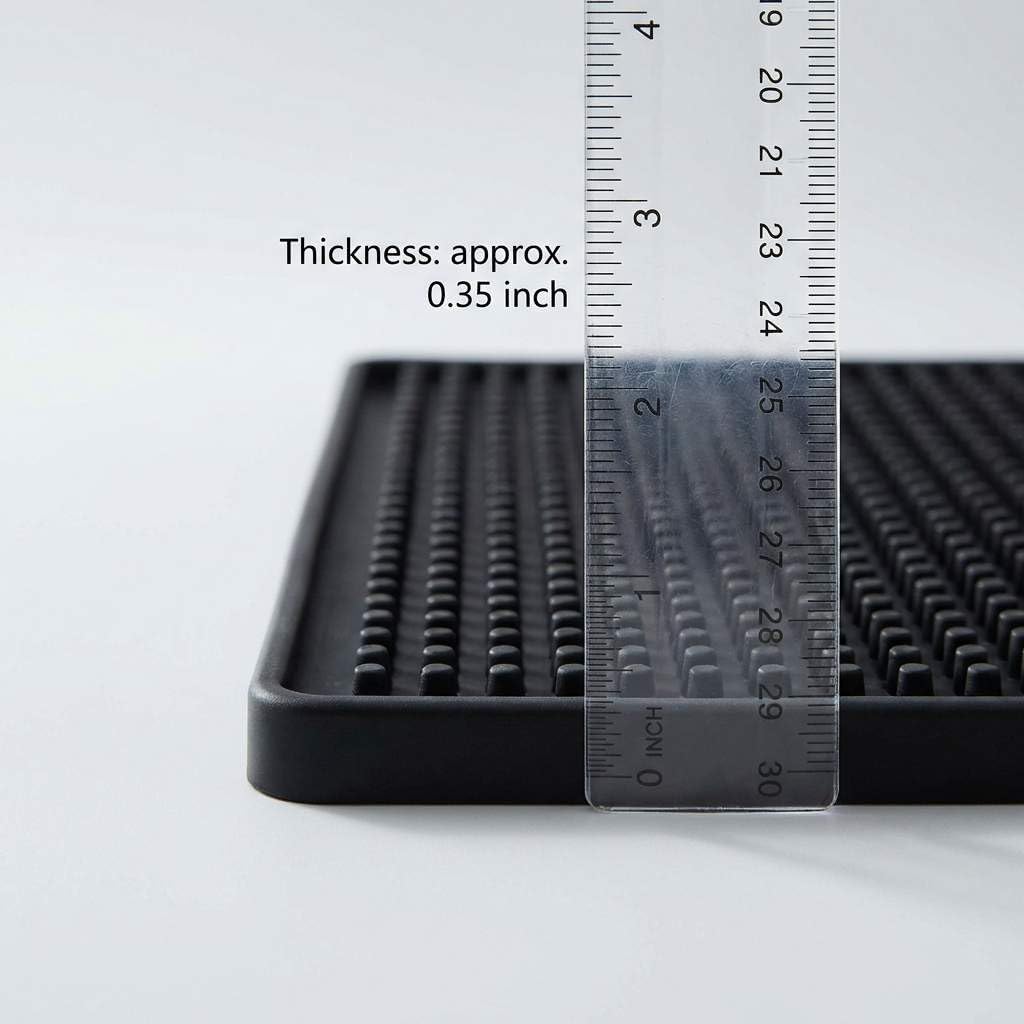 QWORK 12"x6" Black Rubber Bar Mat – 6 Pack Non-Slip Drainage Pad for Coffee Stations, Home Bars & Kitchens