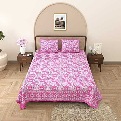 Image of Opulent Collection Double Bedsheet with 2 Pillow Cover | 100% Cotton Bedsheets for Double Bed | Handloom Bedsheet | Size 86x90 inches | King Size (90X102 Inches) (Medium Pink, King)