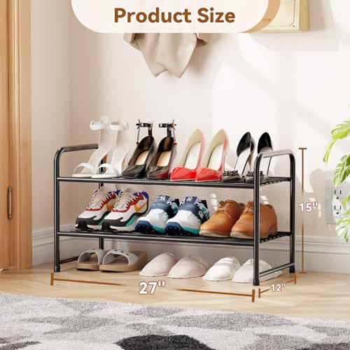 Image of Simple Shoe Rack 2 Tier 27 Inch Wide, Heavy Duty Metal Closet Shoe Organizer Shelf for Entryway, Front Door, Black