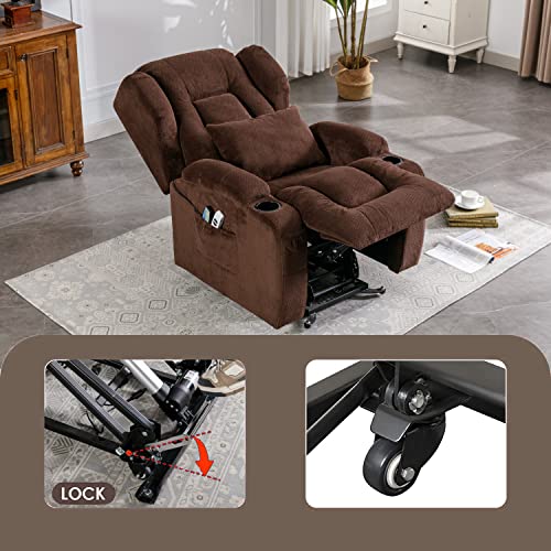 Obbolly Power Lift Recliner Chair For Elderly,Beibei Velvet Fabric Heat Massage Chair Recliner With Whell For Living Room,Soft Lazy Single Sofa With Lumbar Pillow, Side Pockets, Usb Ports,Brown #TOP3