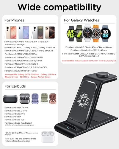 Image of Wireless Charging Station for Samsung Galaxy Watch 8 /7 /6 /5 /4 /3,S26 Ultra