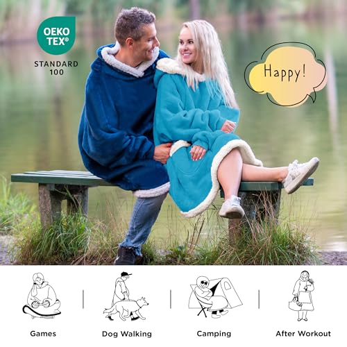 Bedsure Blanket Hoodie, Wearable Blanket for Adults & Kids as Gifts for Women Men, Birthday Gifts for Women Mom Girl Sherpa Oversized Hoodie, Aqua Blue, Oversize