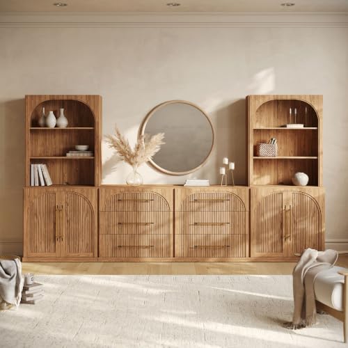 Image of BELLEZE Jagger 130 inch Wall Unit 6-Piece Modular TV Stand - Camel