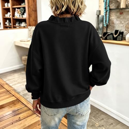 Elneeya V Neck Sweatshirt Women Oversized Ruffle Vintage Fall Sweatshirt - image 3