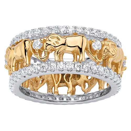 Palm Beach Jewelry 18K Yellow Gold-Plated Round Cubic Zirconia Elephant Parade Eternity Ring Size 7