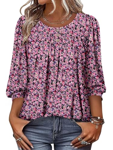 KISSMODA Ladies Tops and Blouses Three-Quarter Sleeve Shirts Spring Summer Business Casual Outfits Work Clothes 2026 PurpleGarden XXL
