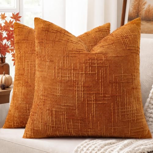 decorUhome Textured Chenille Throw Pillow Covers 26x26 Set of 2 Orange