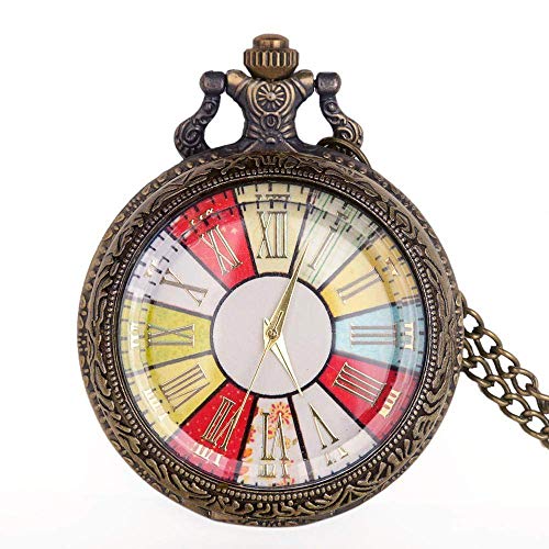 Taschenuhr Buntes Zifferblatt Taschenuhr Plattenspieler Muster Vintage Anhänger Halskette Retro Männer Frauen Geschenk Lange Kette