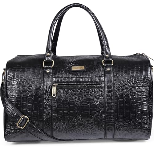 Image of ZAINTO Unisex Textured Leatherette Stylish 35 Liter Cabin Bags for Travelling in Flight 7kg Travel Leather Duffle Bag for Men and Women (Black) 47 cm