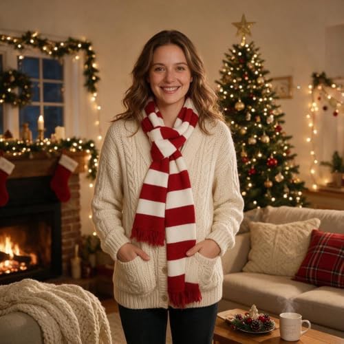 Christmas Scarf Warm Soft Knit Striped Fall Winter Scarf for Men and Women - image 3