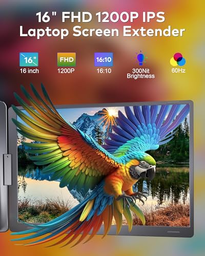 Image of 16 inch Triple Screen Monitor Extender, Quad Monitors for 14-18.5 inch Laptops | 1 Cable for 3 Screens Portable Monitor, Travel Screen Extender, Compatible with Win MacOS, FHD 1200P IPS, USB-C /HDMI-S788 Pro