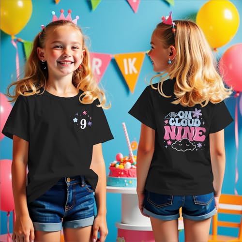 9th Birthday Shirt Girl On Cloud Nine Graphic Tee 9 Year Old Birthday Party T-Shirt Girl Summer Short Sleeve Top3