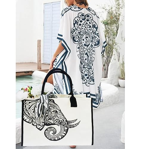 Canvas Tote Bags Large Personalized Beach Bags,Reusable Grocery,Gifts for Women,Birthday,with Inner Pocket,Mandala2