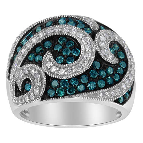 Original Classics 14K White Gold Round And Treated Blue Diamond Ring (1 Cttw, I-J Color, I2-I3 Clarity) - Size 6-1/2